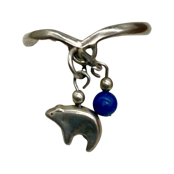 Vtg Dainty 925 Sterling Silver Charm Ring sz 8.75 Native American Lapis Bear - Picture 5 of 6